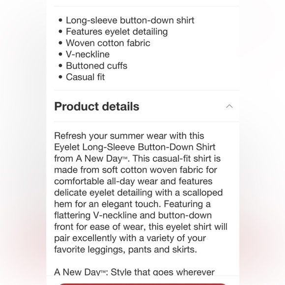 Women's Eyelet Long Sleeve Button-Down Shirt - A New Day - Picture 9 of 12